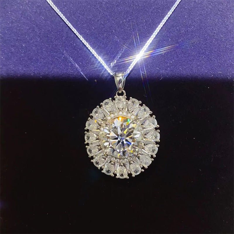 Moissanite Halo Pendant Necklace, Round Cut Statement Necklace for Evening and Everyday Wear – view 1