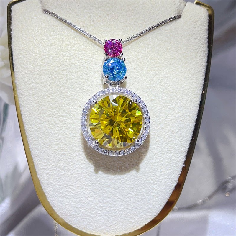 11.5 Carat Colorful Moissanite Pendant Necklace with Halo Chain – view 1