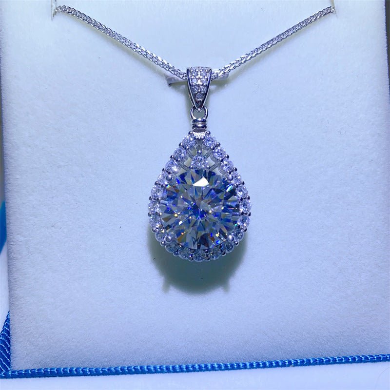 Teardrop Moissanite Pendant Necklace Halo Drop Clavicle Chain for Evening Wear – view 1