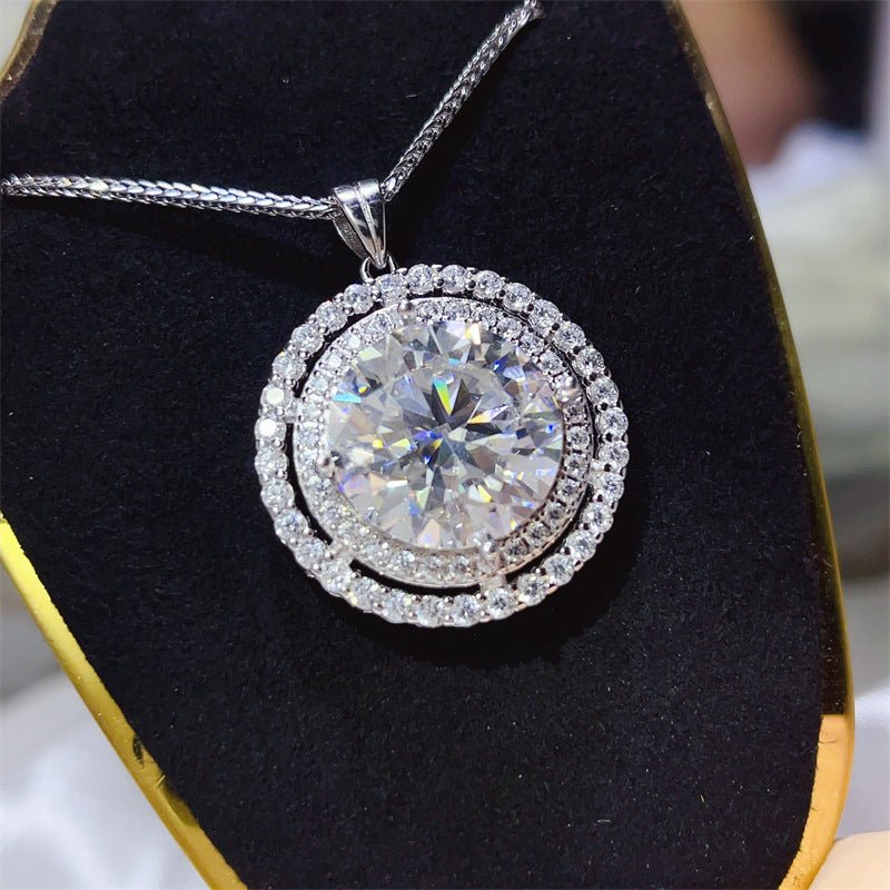 925 Silver Moissanite Pendant Necklace Round Halo 10 Carat Style Chain for Women – view 1