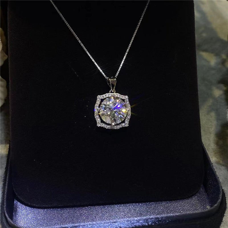 Moissanite Pendant Necklace, Square Halo Round Cut Gift Jewelry – view 1