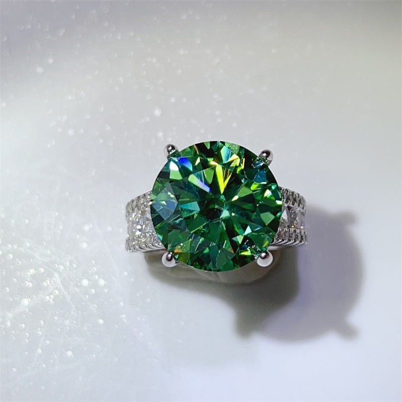 10 Carat Moissanite Ring with Triple Row Pavé Band, Round Statement Engagement Ring – view 7