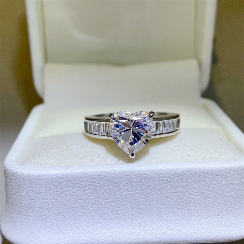 Heart Cut Moissanite Ring with Baguette Side Accents for Women – view 1