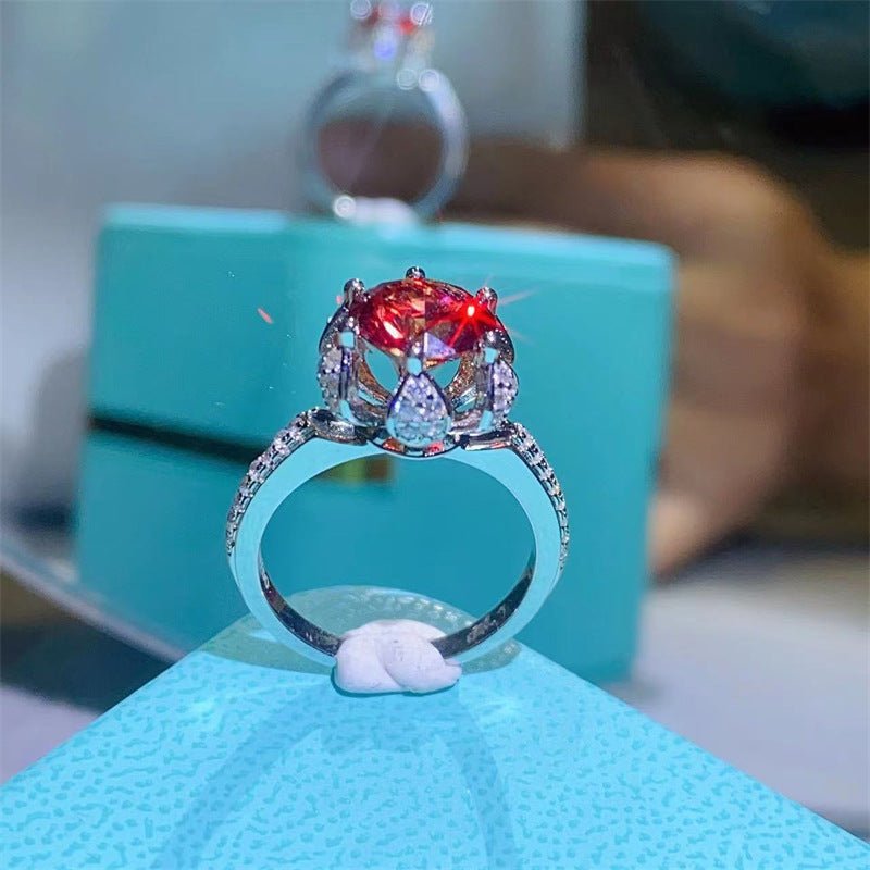 Red Moissanite Halo Ring for Women, Floral Pave Band Statement Ring, Gift Ring Sizes 8-20 – view 1