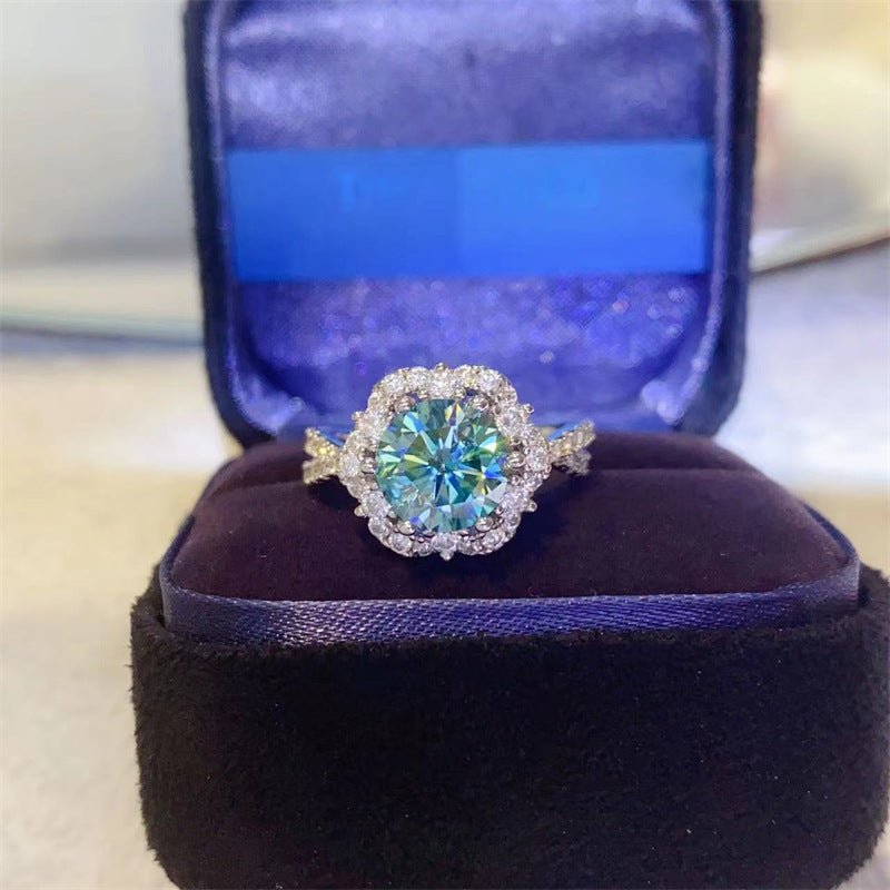 Moissanite Halo Ring, Round Cut Green Cluster, 1ct/2ct, Size 9-19 – view 1