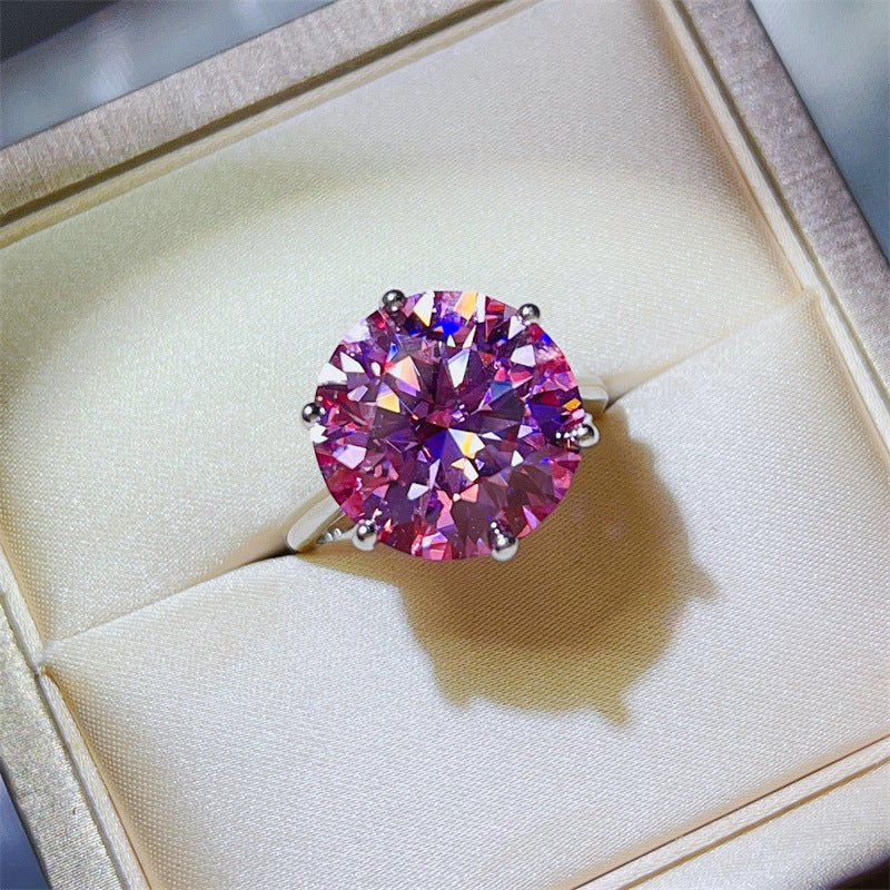 Pink Moissanite Ring for Women, 5 Carat or 10 Carat Round Solitaire Engagement Ring, Six-Prong Statement Ring – view 1