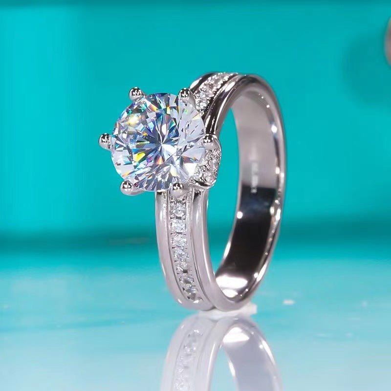 U-Shape Round Cut Engagement Ring for Women, Pavé Band Promise Ring, 1ct 2ct 3ct 5ct, Sizes 9-19 – view 1
