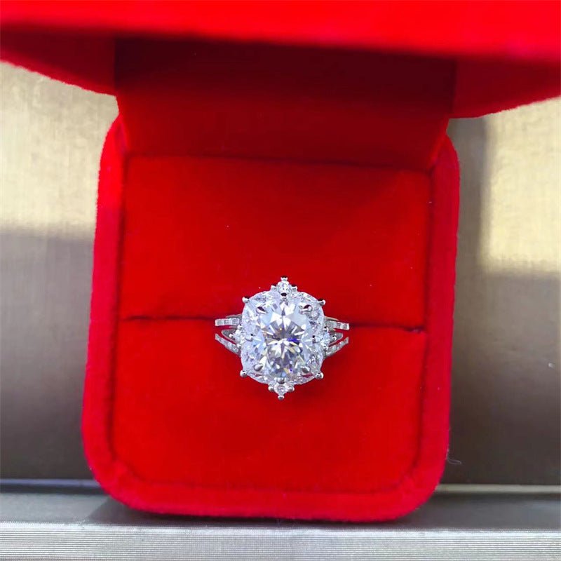 2 Carat Oval Moissanite Ring for Women, Split Shank Engagement Ring, Geometric Statement Ring, Sizes 9-20 – view 1