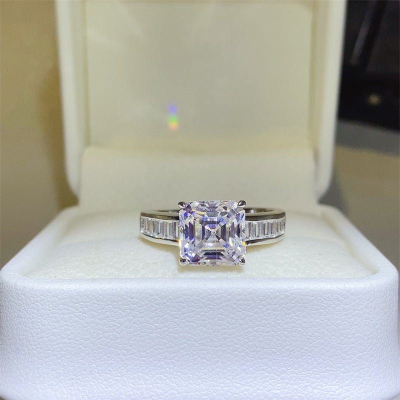3 Carat Asscher Cut Moissanite Ring for Women, Micro Pave Engagement Ring, White Tone Wedding Ring – view 1