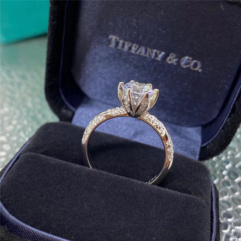 Moissanite Ring for Women, Micro Pave Solitaire Engagement Ring – view 1