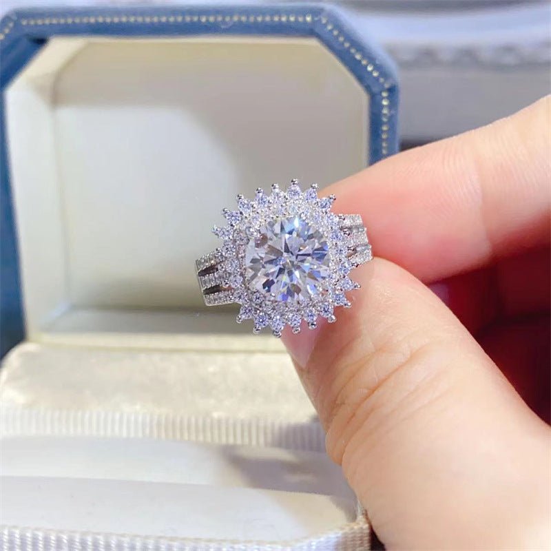 2 Carat Moissanite Flower Halo Ring for Women, Round Engagement Ring, Promise Ring, Sizes 9-20 – view 1