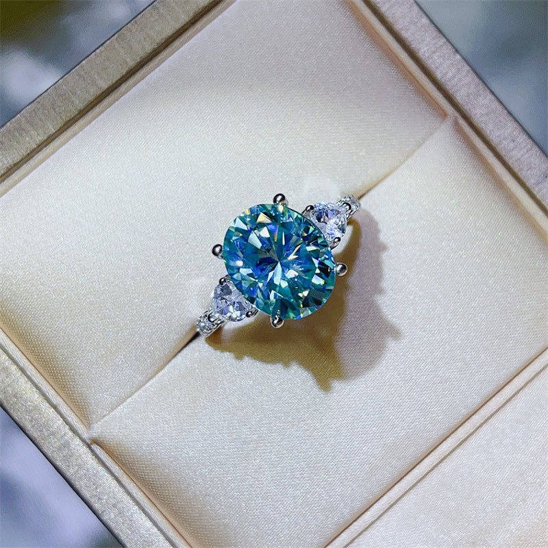 5 Carat Blue Green Moissanite Ring for Women, Micro Pave Halo Style Engagement Ring – view 1