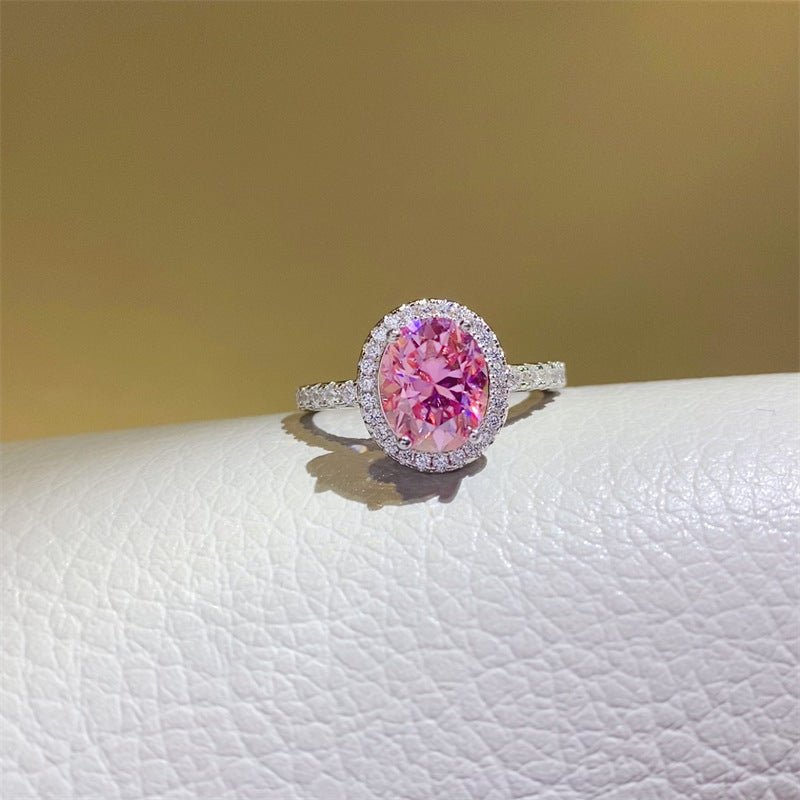 Pink Oval Moissanite Halo Ring for Women, 1 to 5 Carat Statement Engagement Ring – view 1