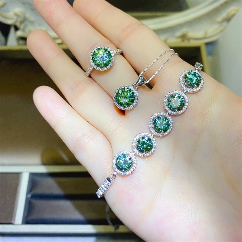 Green Moissanite Halo Jewelry - Round Pendant, Ring or Bracelet Gift Style – view 1