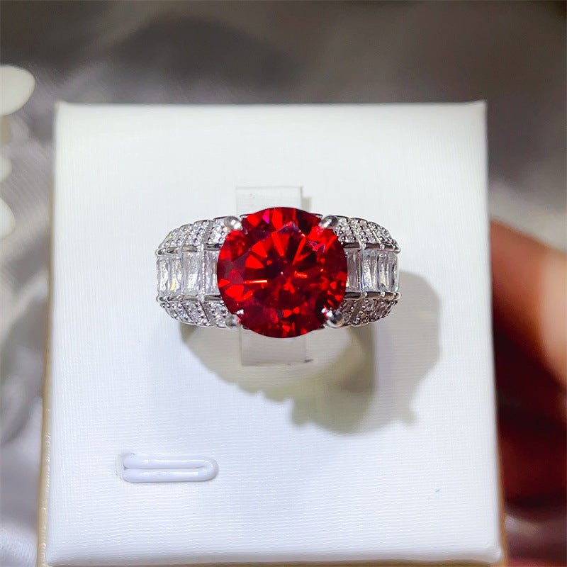 5 Carat Red Moissanite Halo Ring for Women, Geometric U-Shape Engagement Style Ring – view 1