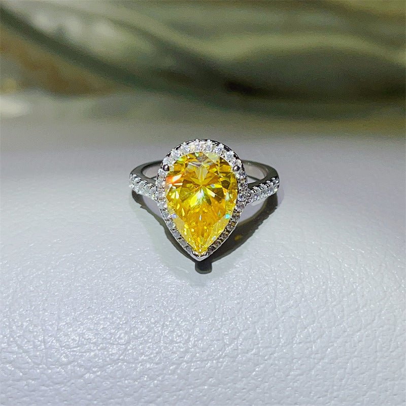 5 Carat Yellow Pear Cut Moissanite Halo Ring for Women – view 1