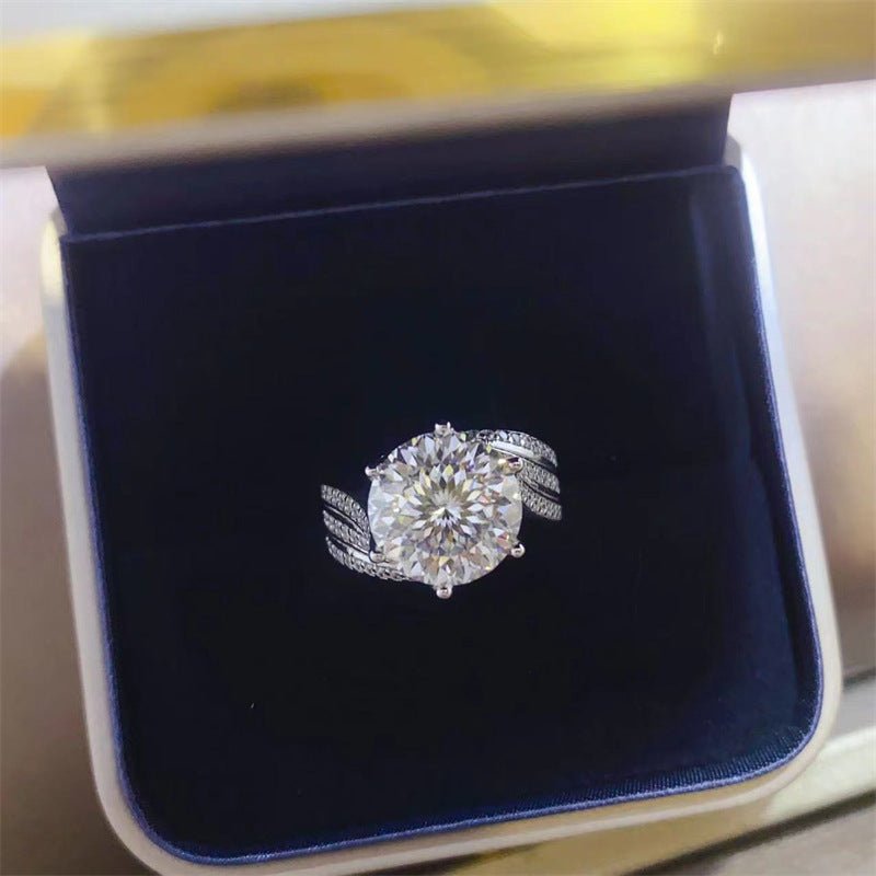 5 Carat Moissanite Ring for Women, Round Cut Engagement Ring, Pave Split Shank Statement Ring – view 1