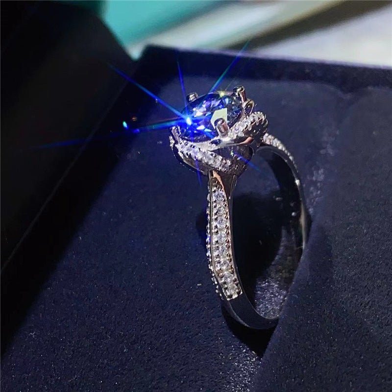 Blue Moissanite Halo Ring for Women, 1 Carat U-Shape Engagement Ring Style – view 1