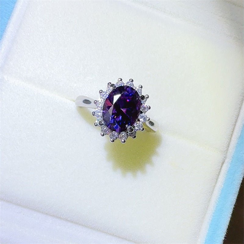 Purple Oval 2 Carat Moissanite Halo Ring for Women – view 6