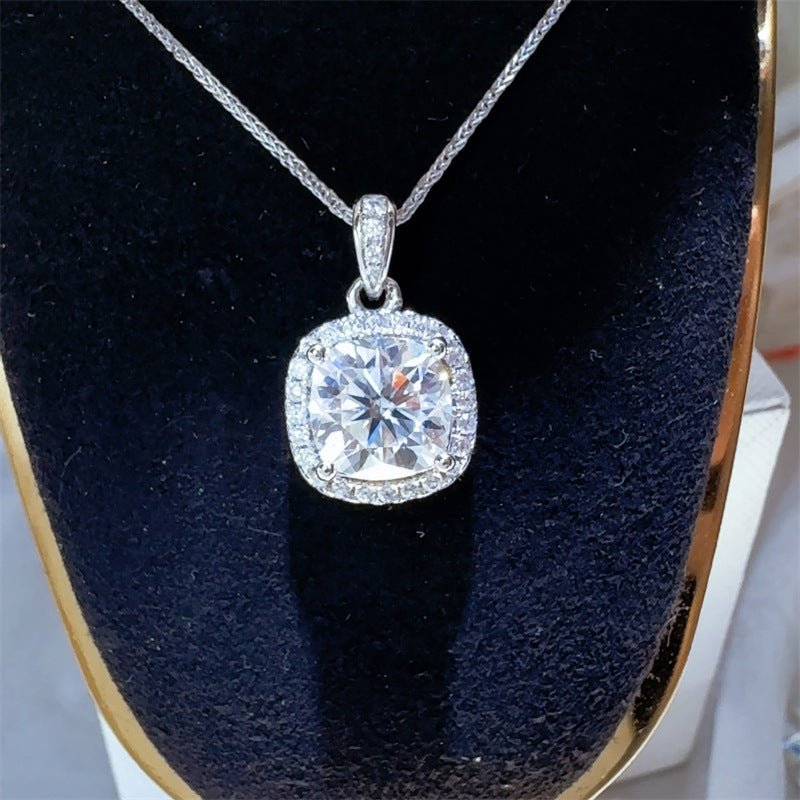 Moissanite Halo Pendant Necklace with Cushion Cut Stone, 1 to 5 Carat Style Gift Necklace – view 1