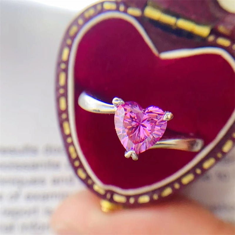 Pink Heart Moissanite Ring for Women - 1 Carat Heart Cut Promise Engagement Ring – view 1