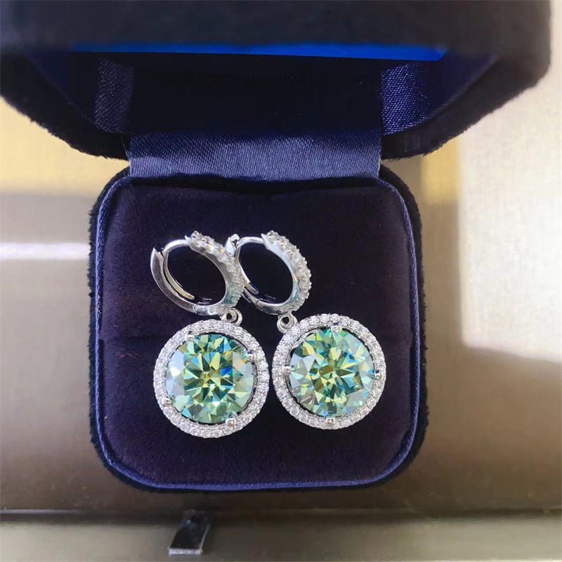 Green Moissanite Halo Drop Hoop Earrings for Women, Round Dangle Earrings, Gift-Ready Dressy Daily Style – view 1