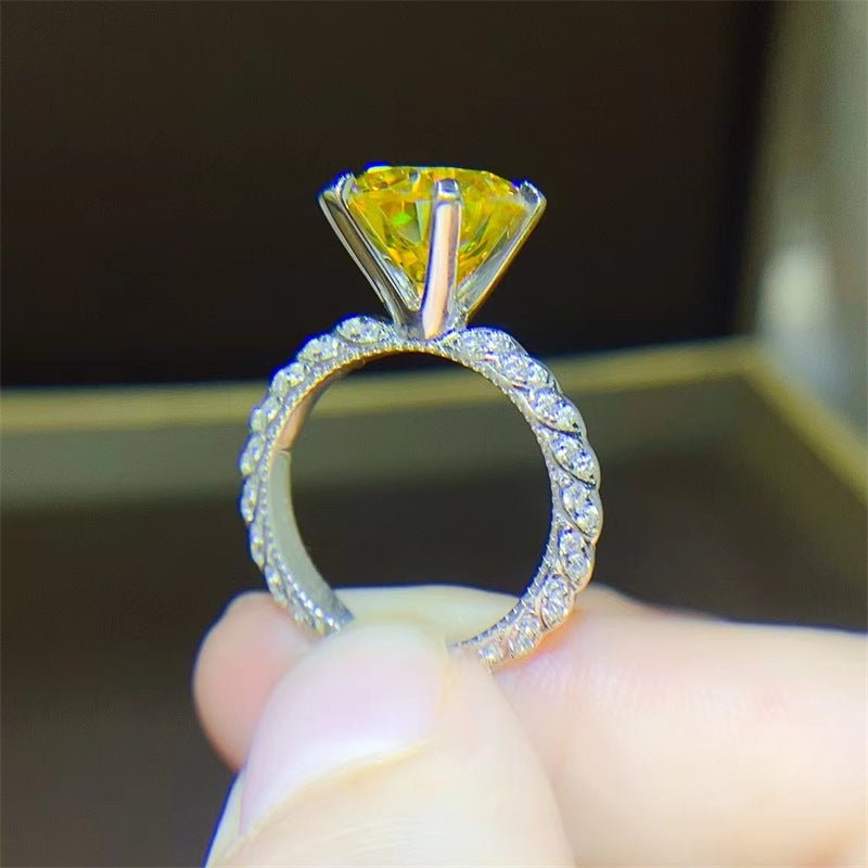 5 Carat Yellow Moissanite Ring for Women, Oval Cut Halo Style Engagement Ring with Pavé Band – view 1