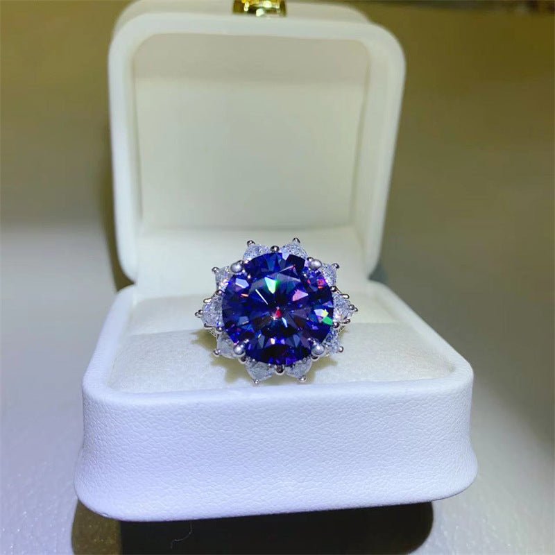 Blue Moissanite Halo Ring for Women, 3 Carat or 10 Carat Statement Engagement Ring, U Shape Band – view 1