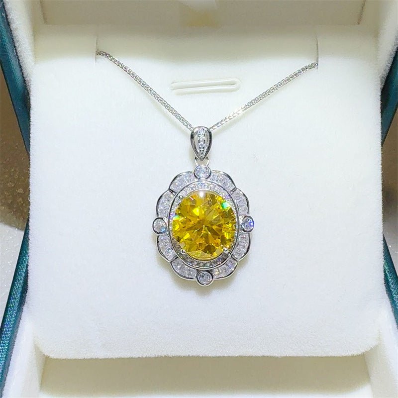 Yellow Moissanite Pendant Necklace with Halo Accent, 5 Carat Oval Gift Chain Necklace – view 1