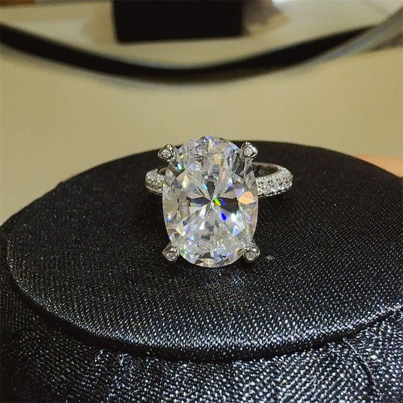 Oval Moissanite Ring with Pavé Band in S925, 18K Gold Plated, Sizes 9-20 – view 1