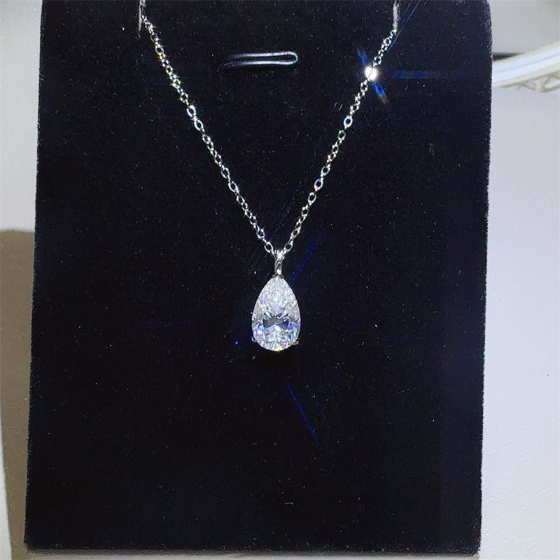 Teardrop Moissanite Pendant Necklace for Women, White Tone Clavicle Chain, 3 Carat Pear Drop Necklace – view 1