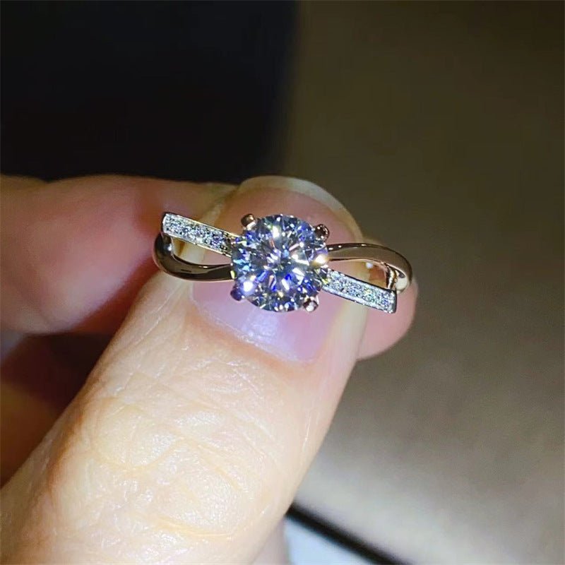 1 Carat Moissanite Ring for Women, Round Solitaire Crossover Band Engagement Ring – view 1