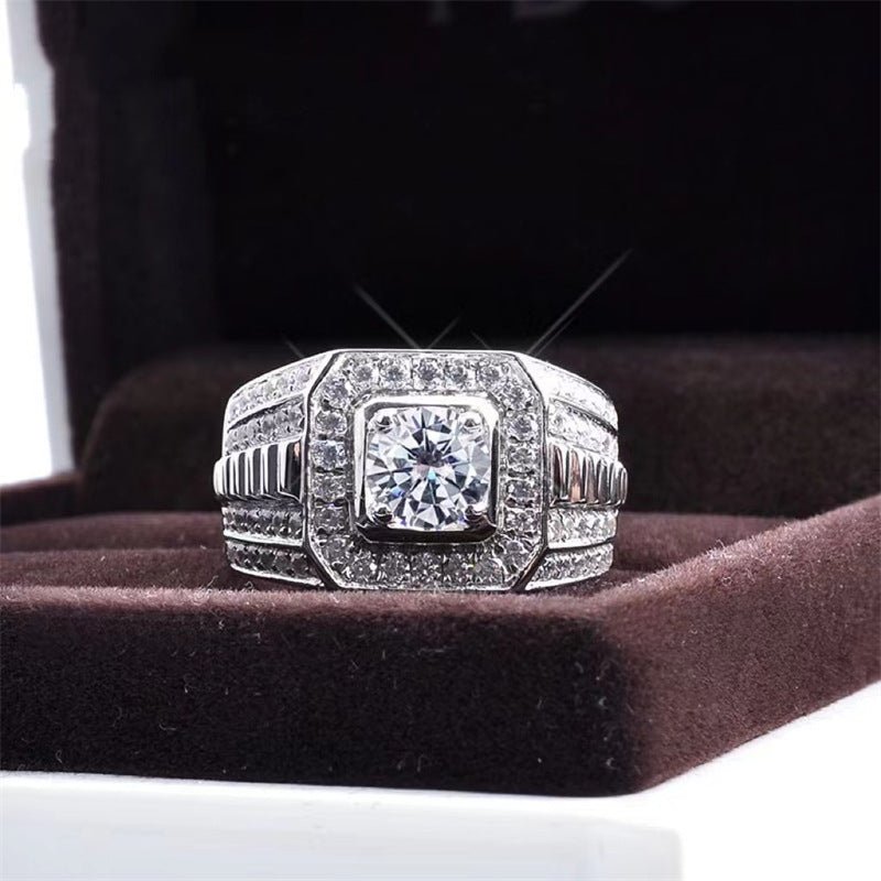 Men's U-Shape Moissanite Halo Ring – image 1