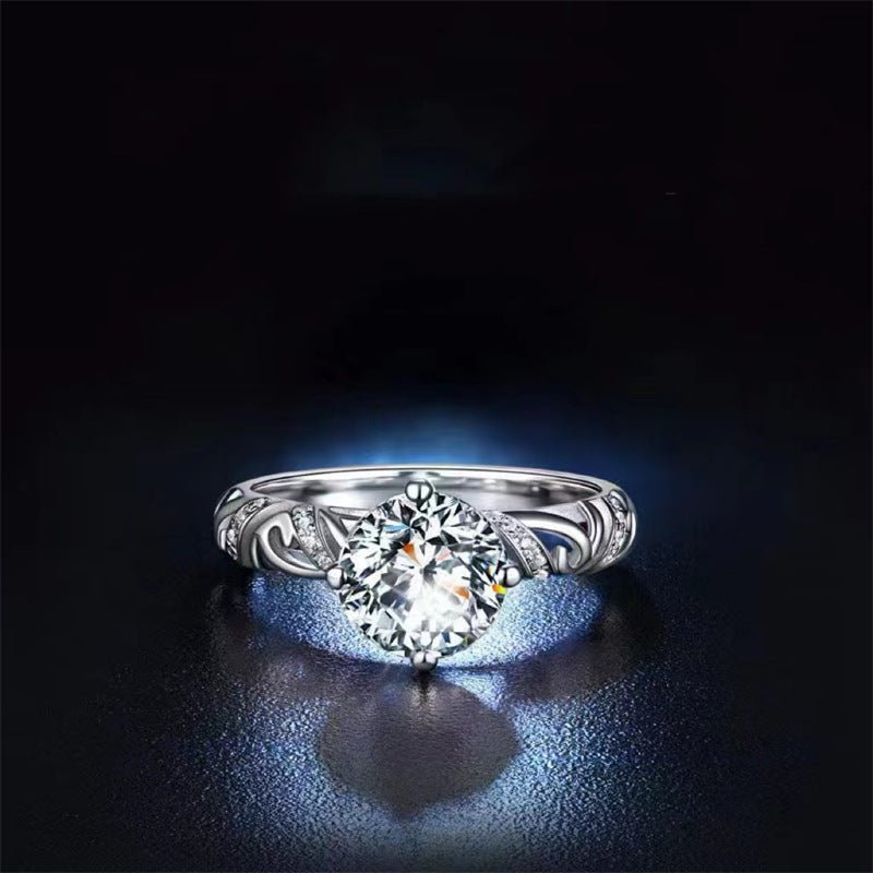 1 Carat Moissanite Ring for Women, Round Solitaire Engagement Ring with Pavé Accent Band – view 1