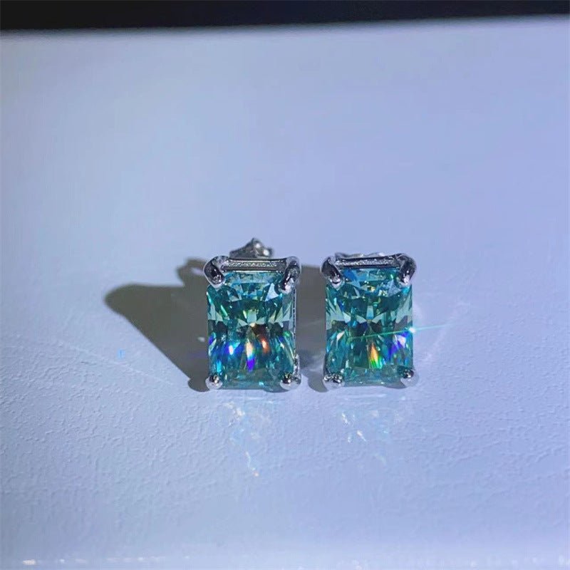 Radiant Cut Moissanite Stud Earrings, Geometric Rectangle Unisex Ear Studs – view 1