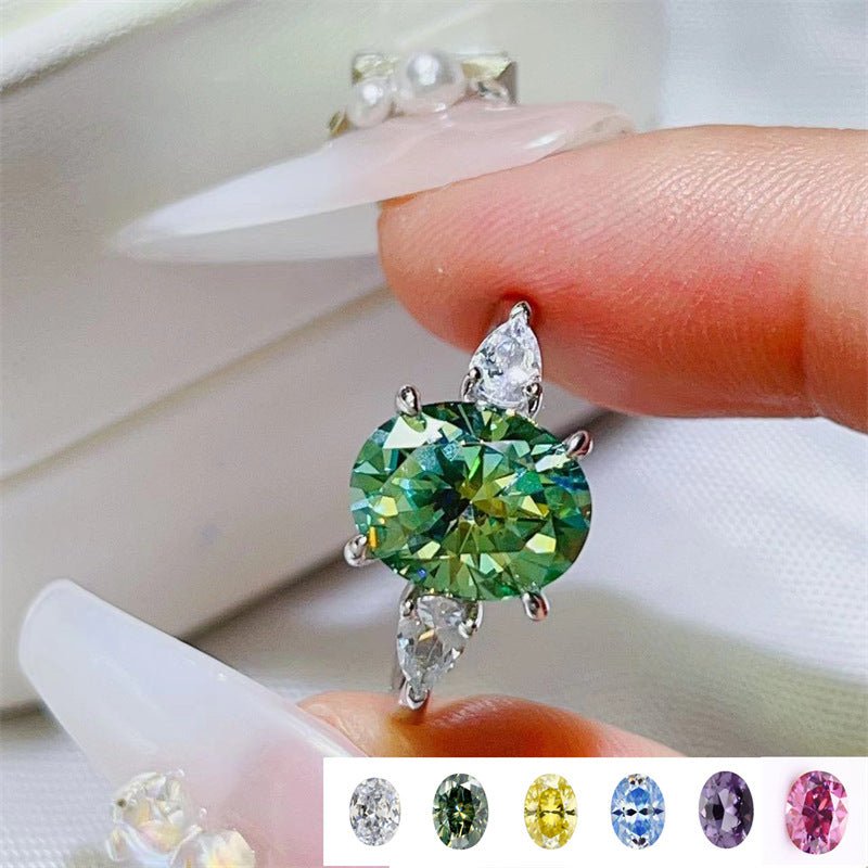 3 Carat Oval Moissanite Ring for Women with Pear Accent Stones – view 1