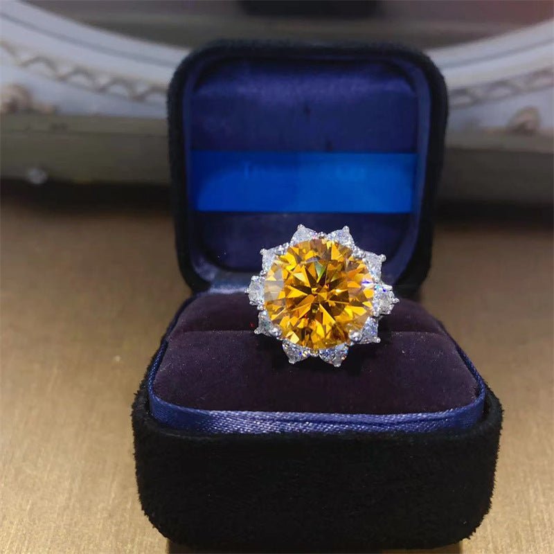 Yellow Moissanite Halo Ring for Women, Geometric U-Shape Statement Ring, Available in 3 Carat and 10 Carat, Sizes 9-19 – view 1