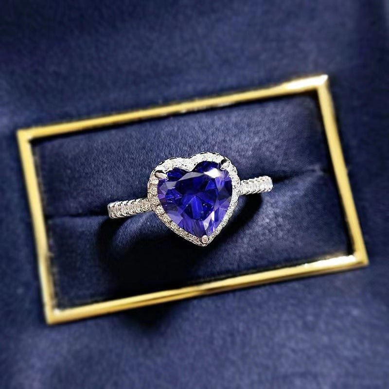 Blue Heart Moissanite Ring, Geometric Halo Promise Ring for Women, Sizes 9-19 – view 1