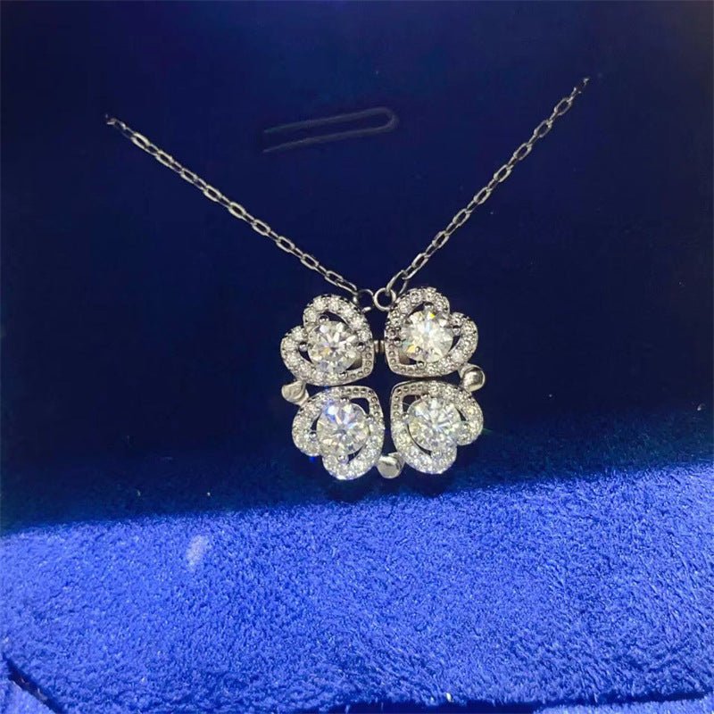 VVS Moissanite Four-Leaf Flower Pendant Necklace for Women, Round Cut Clavicle Chain – view 1