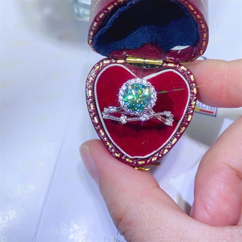 Green Moissanite Halo Ring for Women, Promise, Engagement & Wedding Ring – view 1
