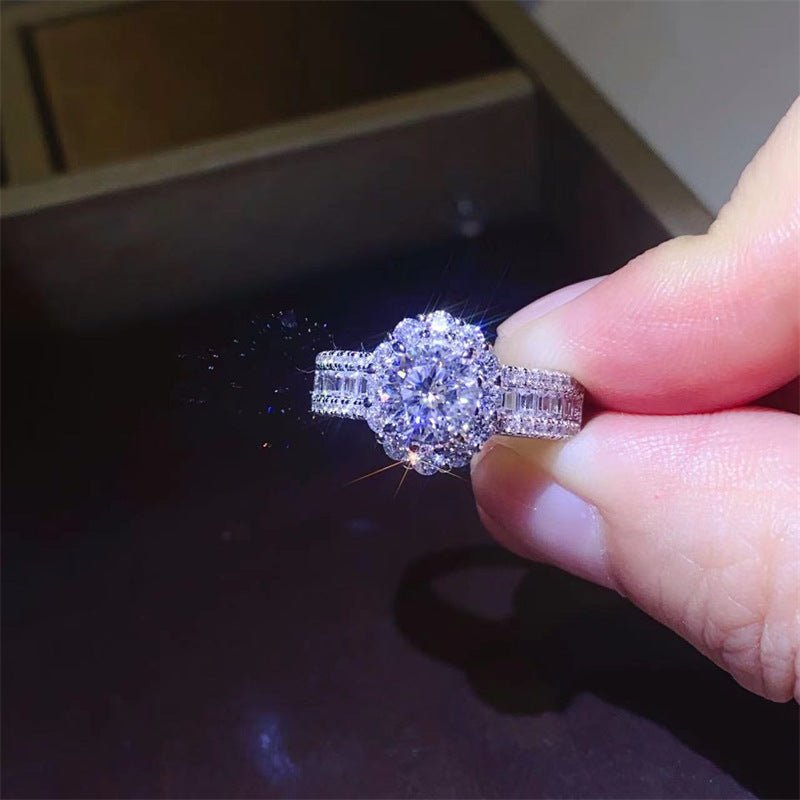 Moissanite Halo Ring with Pavé Band, Round Center Stone Ring for Women – view 1