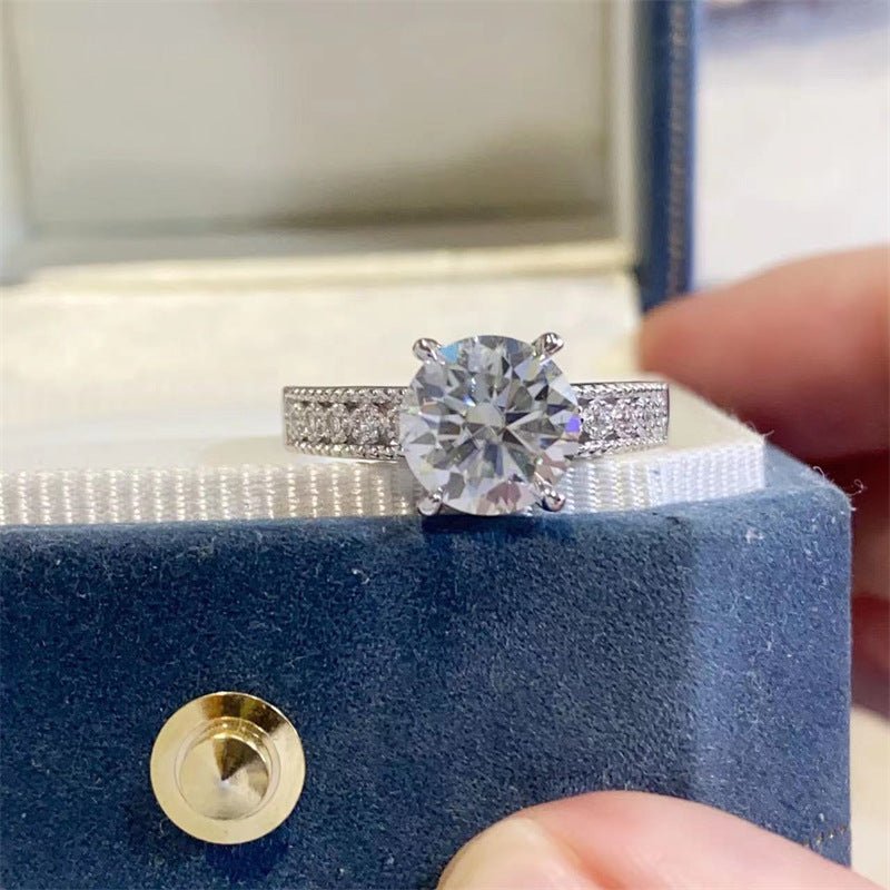 2 Carat Moissanite Ring for Women, Round Solitaire Engagement Ring with Side Stones – view 1
