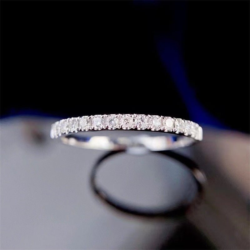 Moissanite Pave Band Ring for Women, Slim Stacking Ring in White Tone, Minimal Sparkle Promise Ring, Tail Ring, Sizes 9-19 – view 1