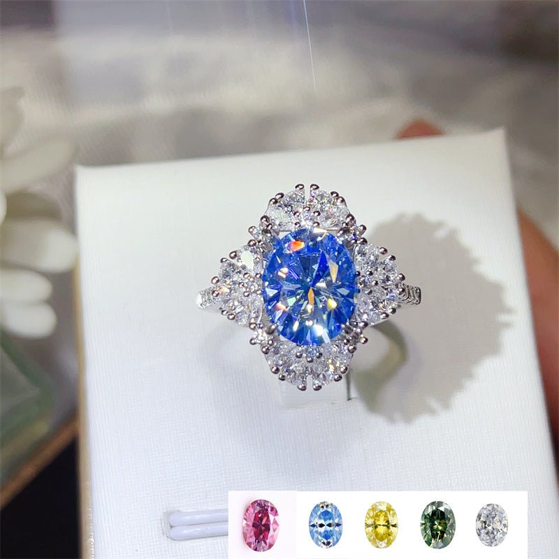 3 Carat Oval Moissanite Halo Ring for Women, Color Stone Geometric Statement Engagement Ring – view 1