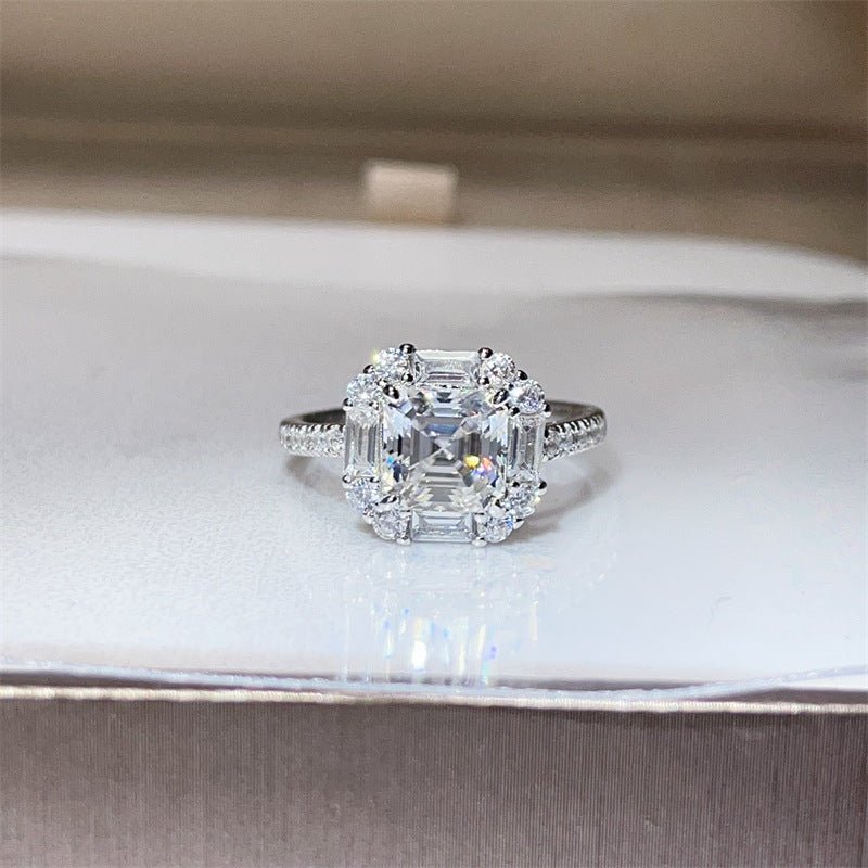 Asscher Cut Moissanite Halo Ring for Women, Geometric Engagement Ring – view 1