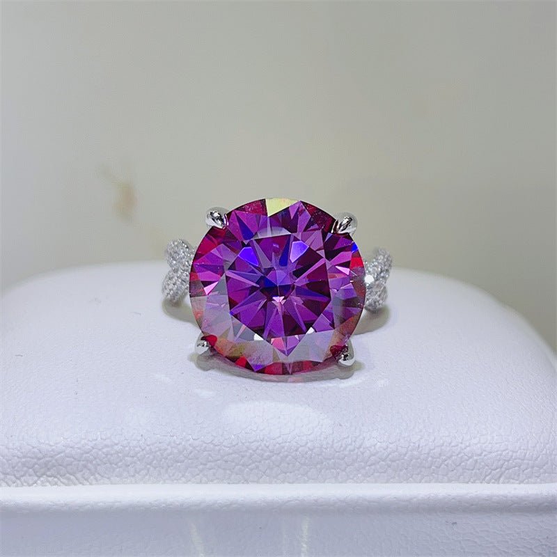 Purple Moissanite Ring for Women, 10 Carat Round Solitaire Engagement Ring, Four Prong Statement Ring – view 1