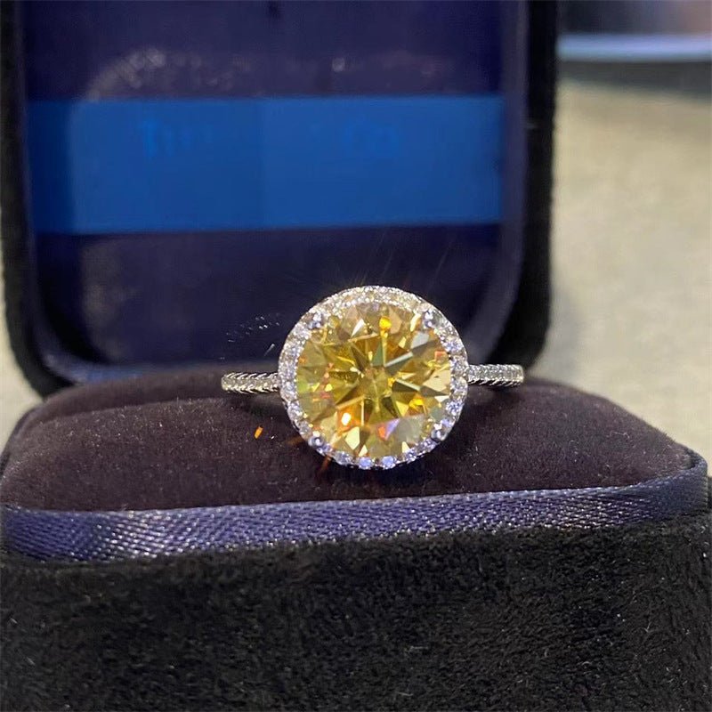 Yellow Moissanite Halo Ring for Women, Round Cut Micro-Set Style, Size Options – view 1