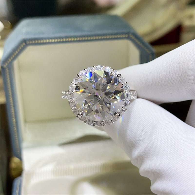 10 Carat Moissanite Halo Ring for Women - Round Cut Engagement Ring with Pavé Band – view 1