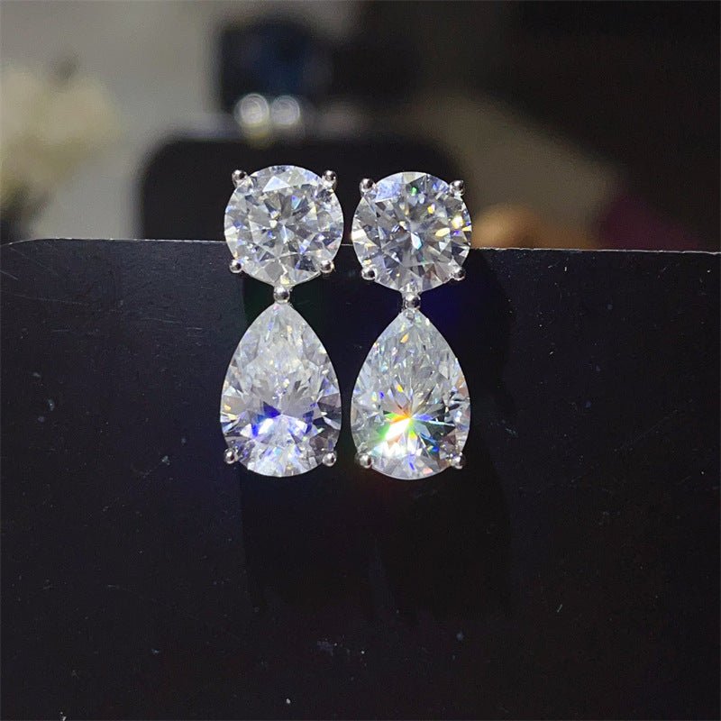 16 Carat D Color Moissanite Teardrop Drop Earrings in Silver – view 1