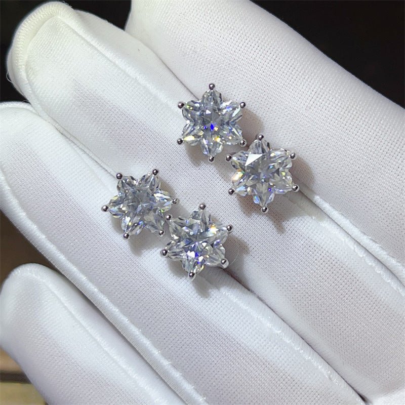 4CT Star Cut Moissanite Stud Earrings for Women, D Color VVSI Silver Gold-Plated Floral Star Earrings – view 1